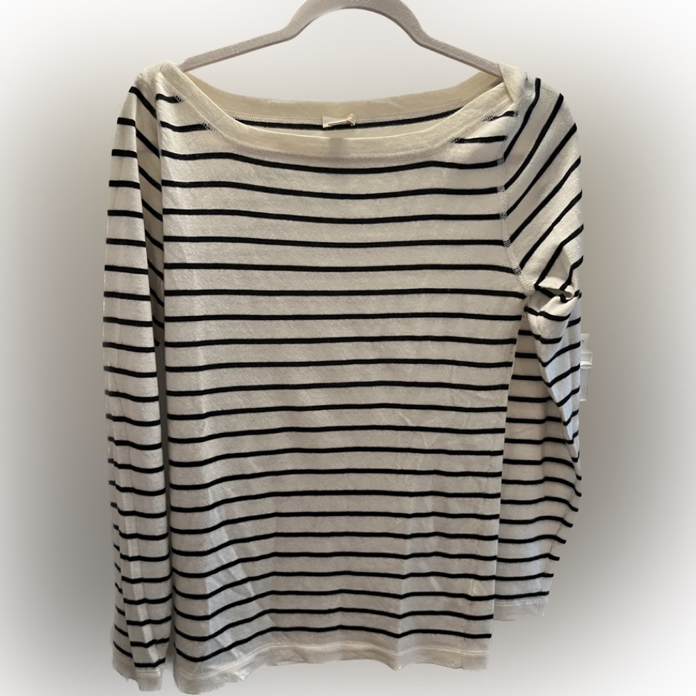 Mai Cashmere black & ecru stripe sweater.